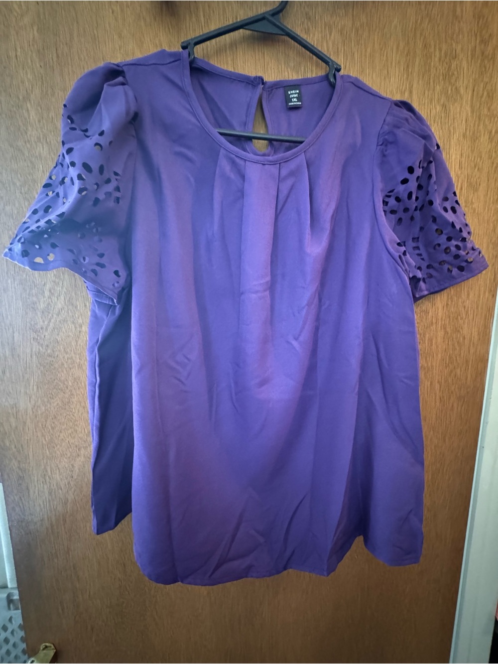 SHEIN Purple Eyelet Puff-Sleeve Blouse